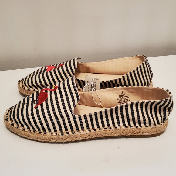Old Navy Blue & White Striped Flamingo Canvas Espadrilles, 6 - Picture 2 of 3